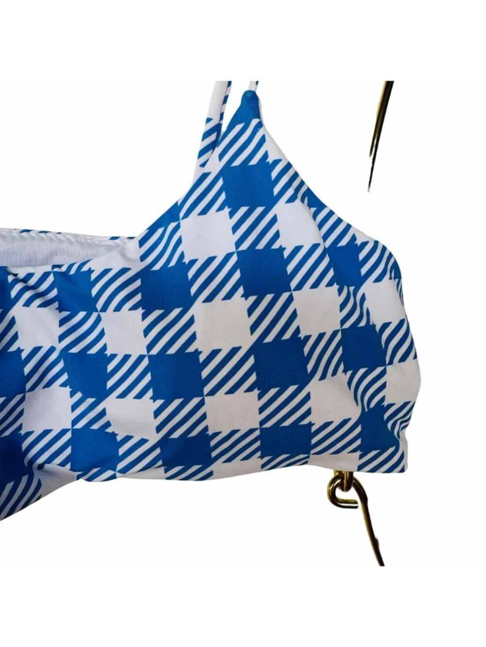 ⭐Envya Womens Blue White Checkered Bikini Set Size S High Waist Bottom Belt New⭐